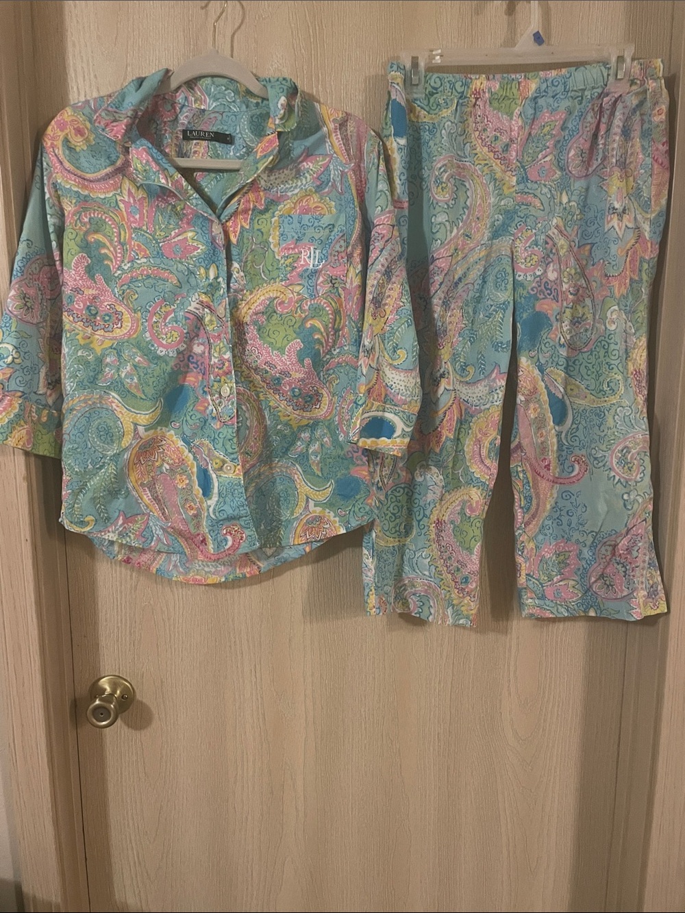 Lauren Ralph Lauren Pastel Paisley Capri Pajama Set - Aqua, Pink, Green